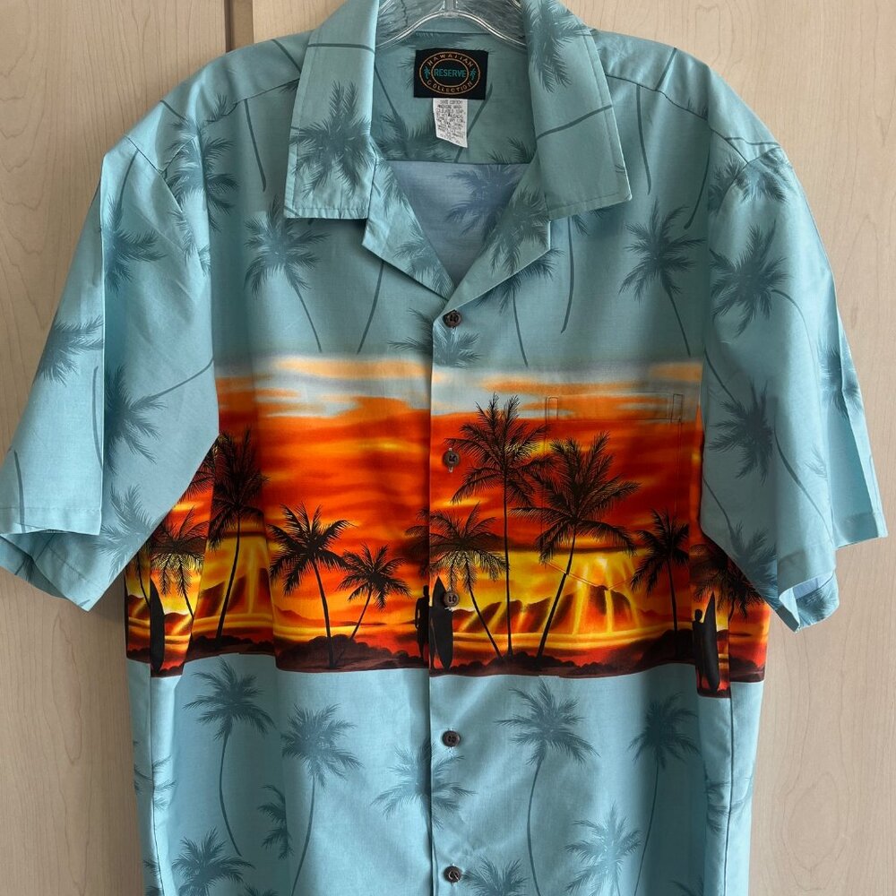 Hawaiian Reserve Collection Adult XL Beach Palm Tree‎ Sunset Button Up Shirt